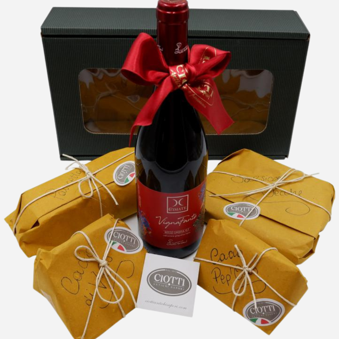 Umbrieria Small Gourmet Hamper with White or Red Wine